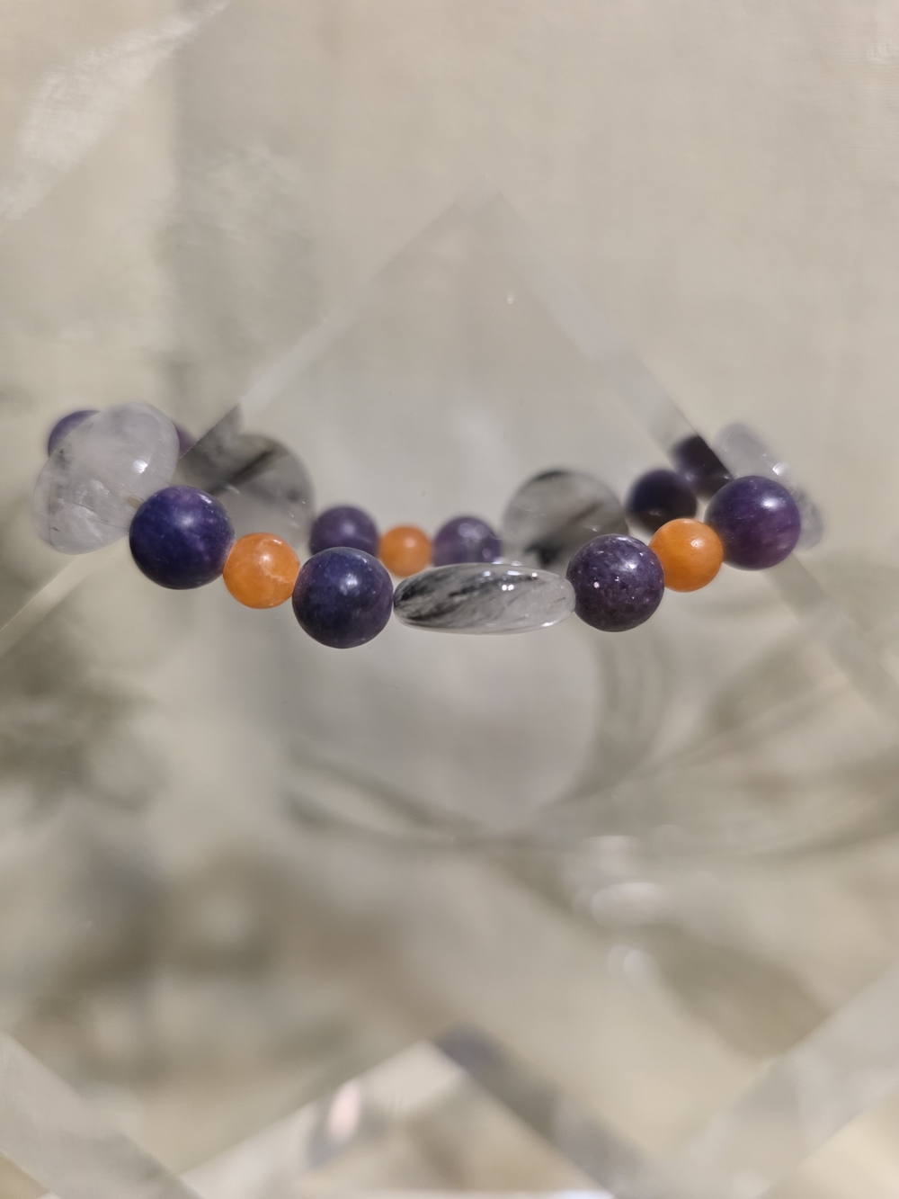 #865 Handcrafted Purple and Orange Beaded Stretch Bracelet. NWOT